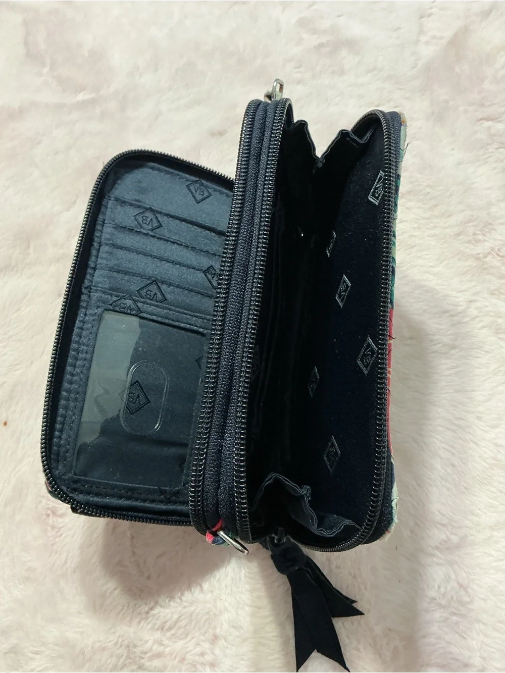 Vera Bradley Quilted Floral Wallet in Teal, Navy & Cream